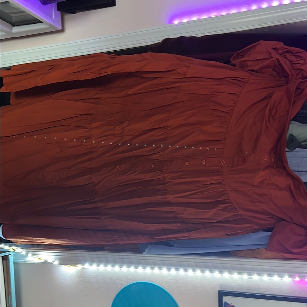 Rust Orange Button-Up Dress